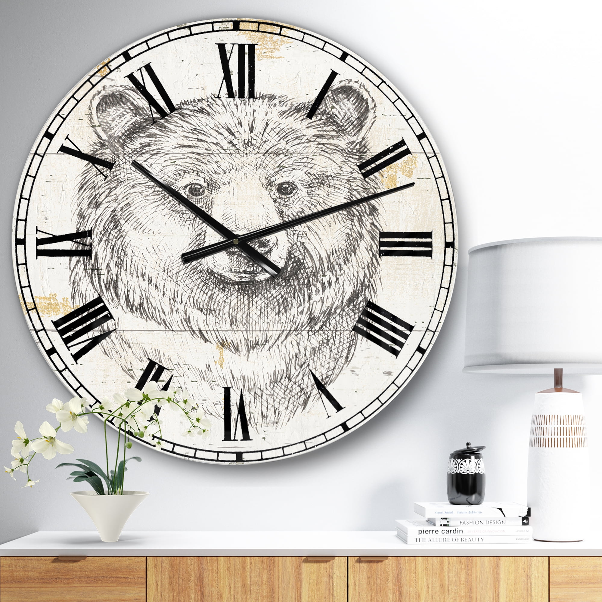 Designart Oversized Off-White Analog Round Modern Traditional Wall Clocks, CLM30977-C23