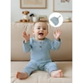 thumbnail image 6 of Rovasas Infant Baby Fall Clothes Stripe Long Sleeve Round Neck Jumpsuit Hat, 6 of 9