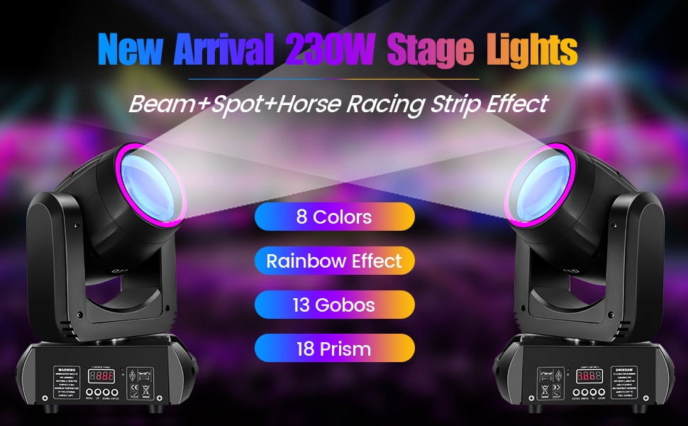 Bjsuc 280W Moving Head Spotlights – 8 Colors with Remote Control for Christmas Wedding DJ Party Dance Show Bar Events Stage Lighting