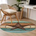 thumbnail image 5 of Teal Brown Large Area Rugs for Bedroom Living Room, Soft Non Slip Carpet Bedside Rug, Country Texas Star Farmhouse Barn Door Wood Round Floor Cover Kitchen Accent Rug 3' for Dining Room/Office, 5 of 9