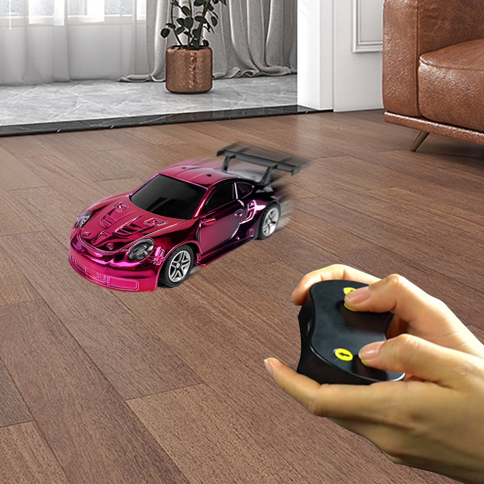 Toy Car RC Tesla Roadster in 1:64 Scale, Remote-Control Vehicle with Controller & USB Cable, Works On & Off Track