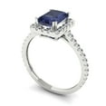 thumbnail image 2 of 1.86 ctw with Simulated Diamond Halo Accents Anniversary Ring for Women | Emerald Cut Simulated Blue Sapphire | Hyperallergenic Solid 14K White Gold, 2 of 5