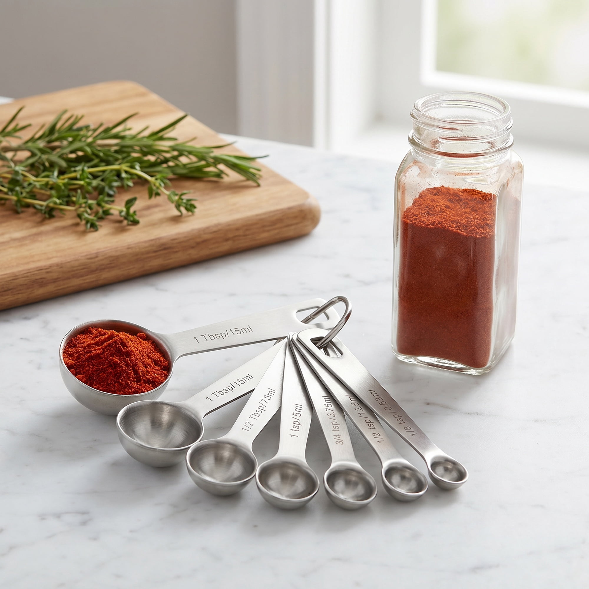 Unique Bargains Stainless Steel Measuring Stackable Cups Spoons Set Silver Spoon 7Pcs