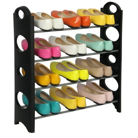 Storage Solutions Stackable 4 Tier Plastic Shoe Rack Closet Organizer – 12 Pair