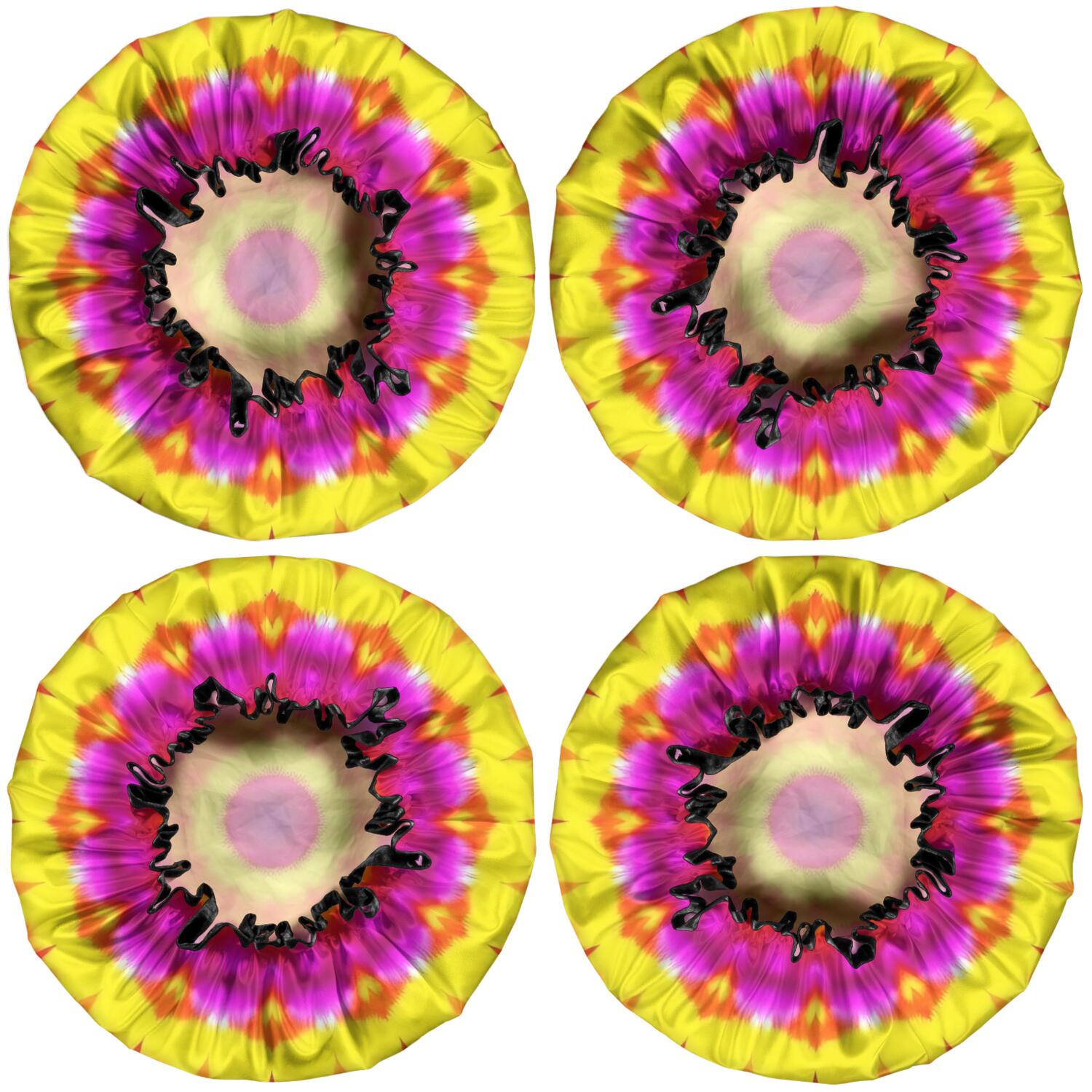 Shower Caps,Rainbow Tie Dye Mandala Pattern Waterproof Shower Cap for Women 4 Pieces,Double Reusable Hair Cover for Shower PEVA Elastic Stretch Hem