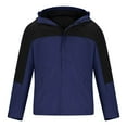 thumbnail image 4 of Mens Windbreaker Jackets Windbreaker Front-Zip Jacket Unisex Hooded Long Sleeve Patchwork Zipper Hardshell Fleece Hiking Wear Outerwear Coat Dark Blue XL, 4 of 7
