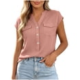 thumbnail image 3 of ClodeEU Women's V Neck Cap Sleeve Henley Blouse,Casual Solid Color Button Top Pink,Women's Plus L, 3 of 7