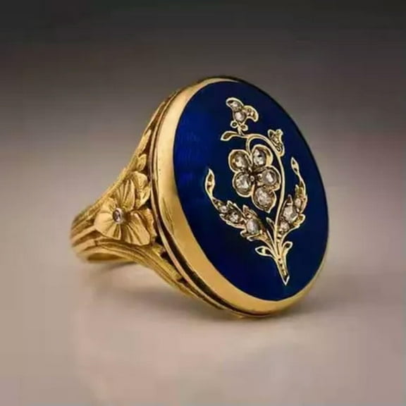 GKNET Vintage Victorian Enamel Rings Nouveau Royal Style Golden Ring Wedding Jewelry-01#-7