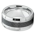 thumbnail image 3 of 9mm Silver & Black Carbon Fiber Tungsten Wedding Ring Beveled Edges Grooved Unisex Band 5, 3 of 4
