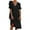 Black, variant on Cotton Linen Below the Knee Dress Fashion Women Summer V-neck Doll Dress Solid Color Short Sleeved Black Dress