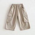 thumbnail image 2 of Lenpel Girls Boys' Cargo Pants Toddler Baby Cotton Elastic Waist Pleated Wide Leg Pants Baggy Casual Trousers with Pockets, 2 of 5