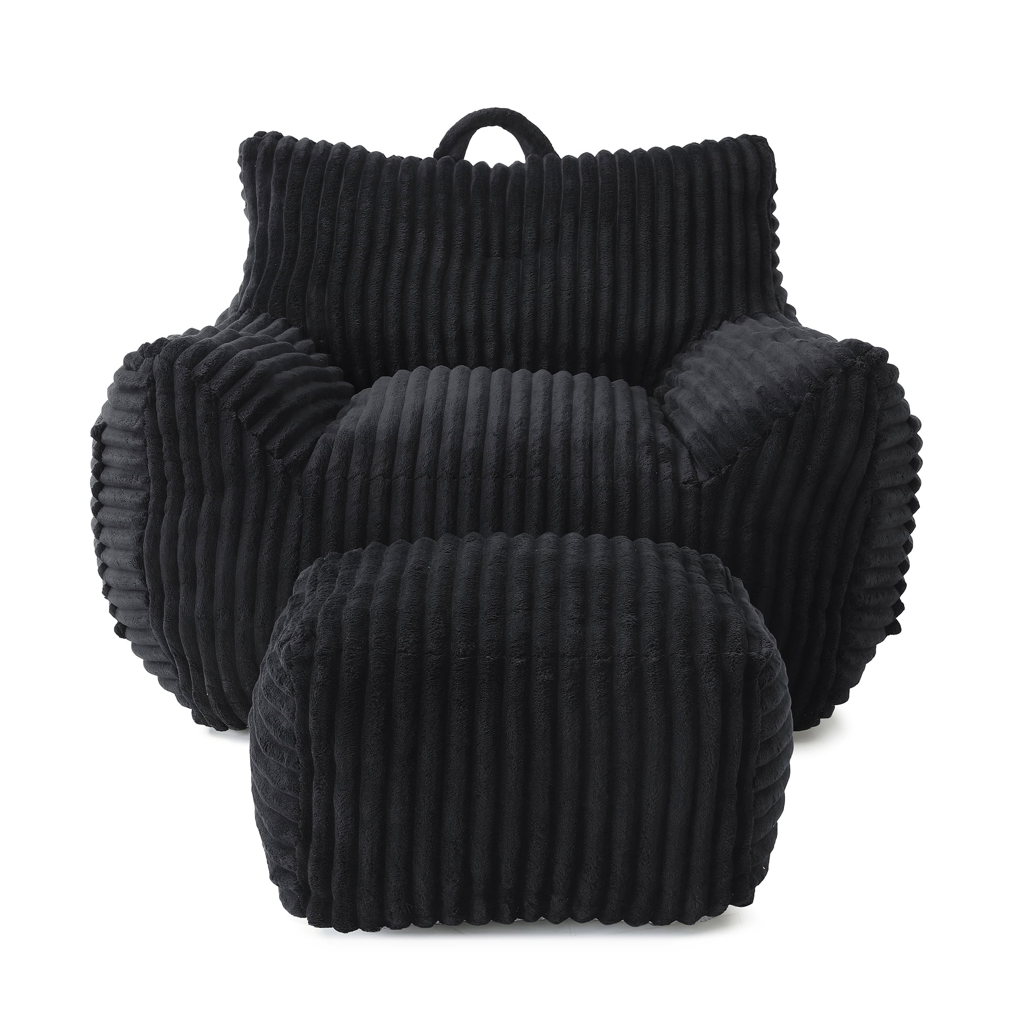 FFZ Giant Black Plush Bean Bag Chair For Adults With Armrests Footstool