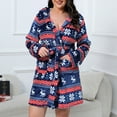thumbnail image 7 of Short Flannel Robe for Women Christmas Plus Size Bathrobe Fashion Kimono Fleece Plush Cozy Terry Cloth Robes, Navy, XXL, 7 of 7