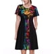 thumbnail image 1 of Easygdp Neon Psychedelic Giraffe para Vestido Transpirable de Mujer, Vestido Suelto de Manga Corta con Pliegues y Bolsillos para el Verano, 1 of 6