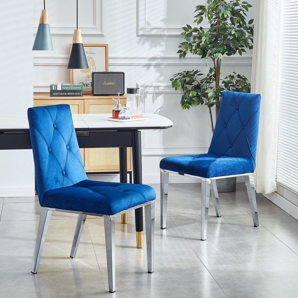 Hassch Luxury Dining Chairs with Chrome Legs Modern Velvet Fabric