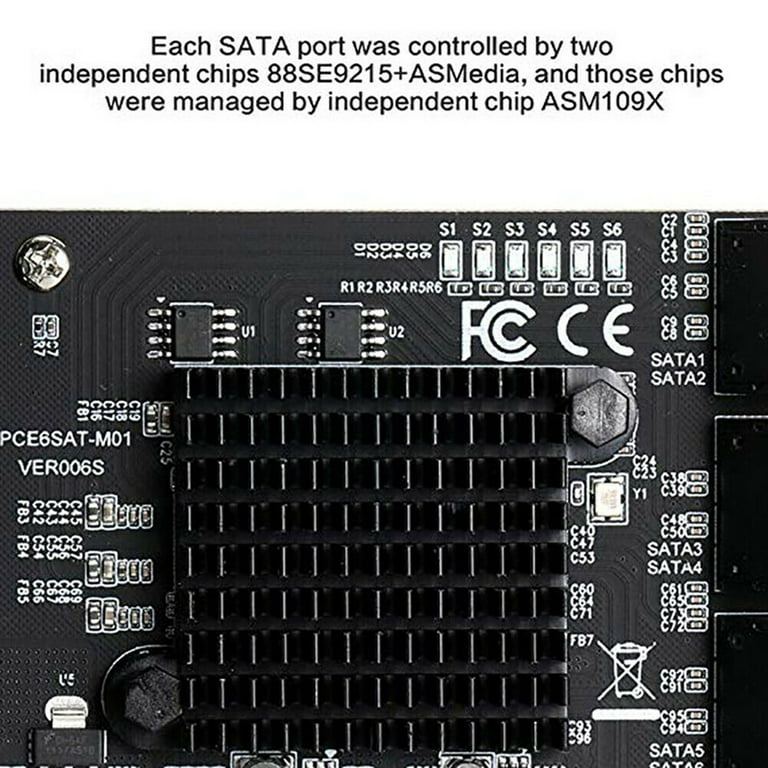TureClos PCI-E to SATA Adapter Card 6-ports SATA 3.0 Expansion Card 6Gbps  Speed PCI-E x1 Adapter Board 