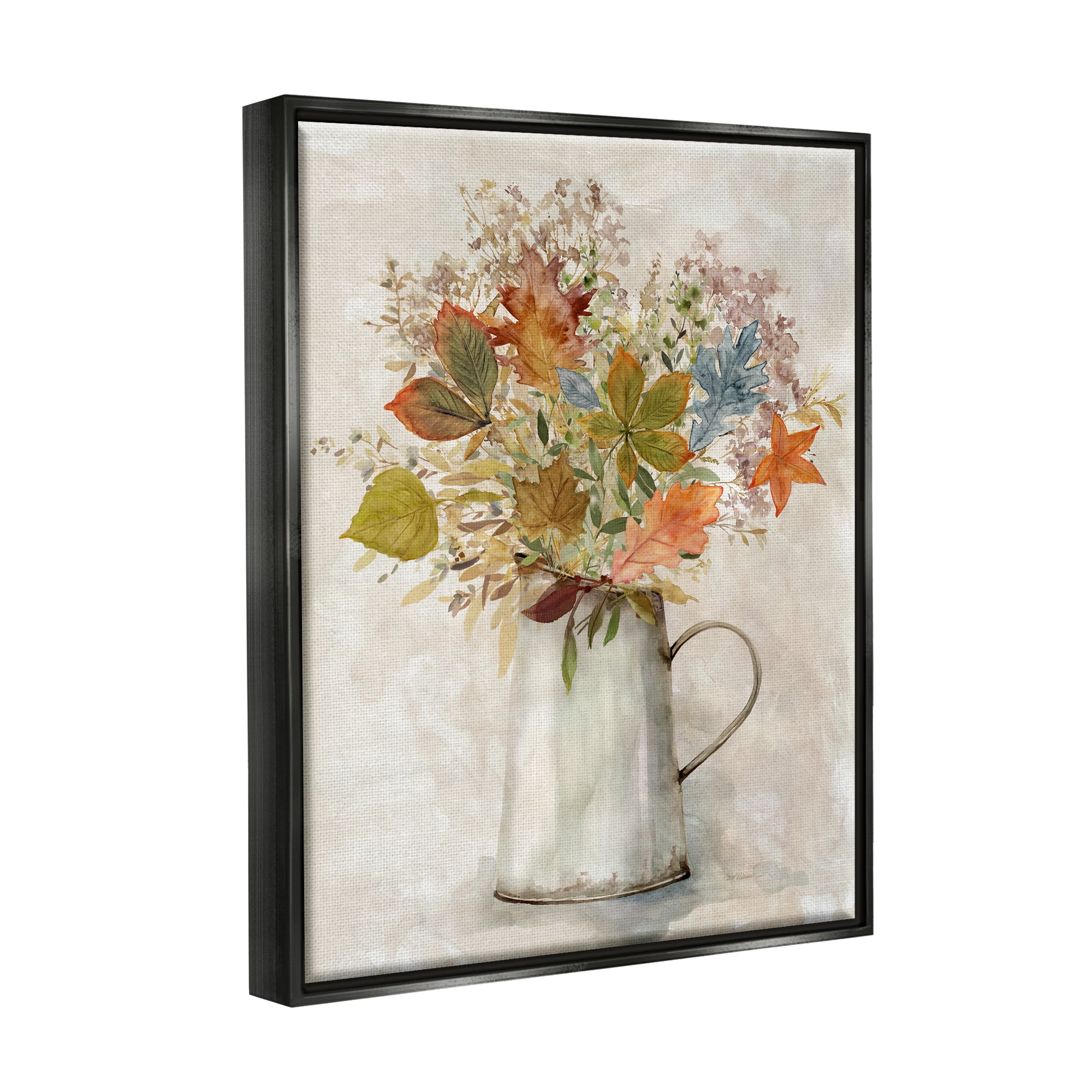 Stupell Industries Fall Florals Country Jug Botanical & Floral Painting Black Floater Framed Canvas Art Print Wall Art, 25 x 31