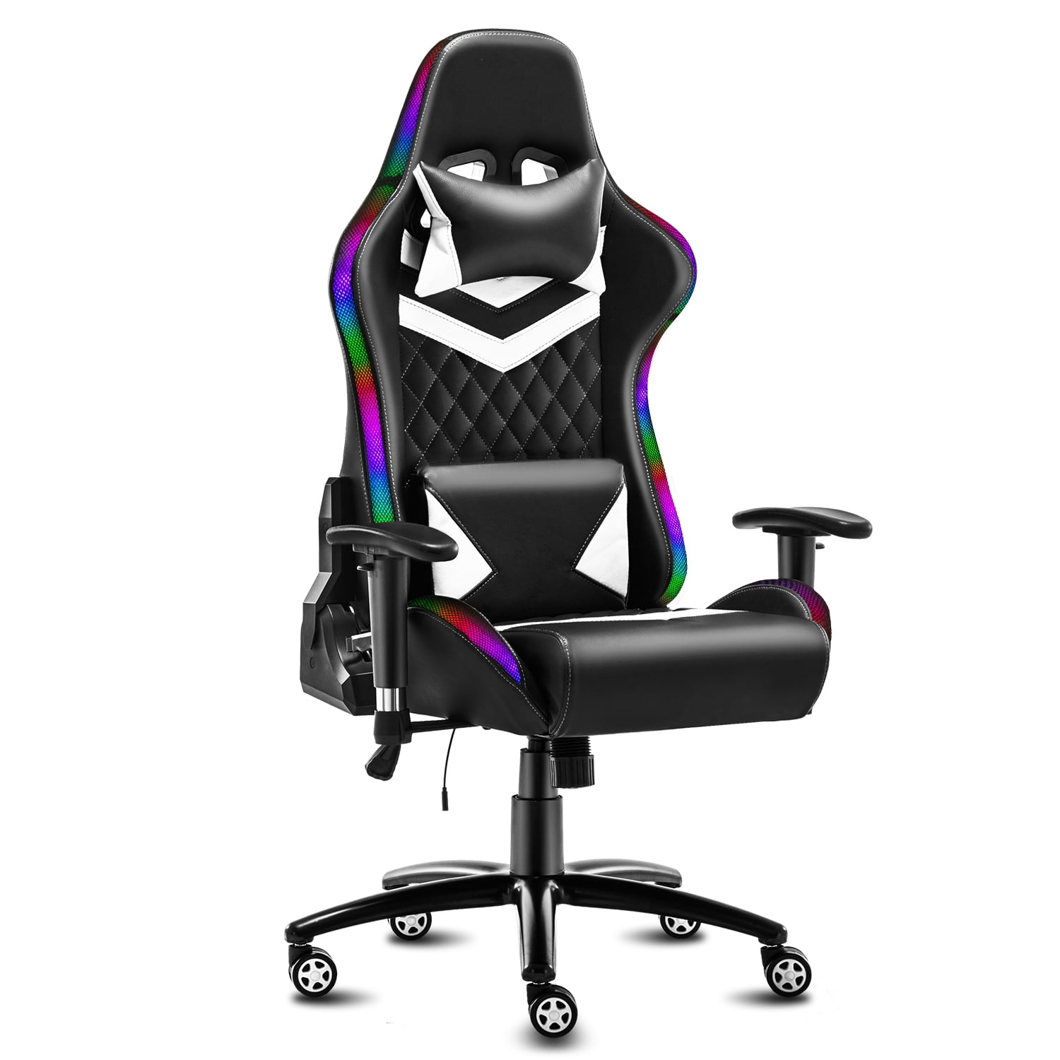 High-Back Ergonomic Chair with RGB LED Lights, Headrest, Lumbar Support, Height Adjustable Swivel Recliner Office Desk Chair, Black - Walmart.com