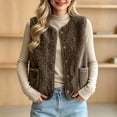 thumbnail image 2 of Ecqkame Women's Fuzzy Vest Sleeveless Button Down Loose Round Neck Casual Velvet Warm Fall Winter Outerwear with Pockets Brown M, 2 of 6