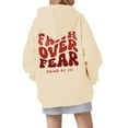thumbnail image 3 of MuXi Women's Oversized Letter Print Hoodie Soft Pullover Sweatshirt Casual Loose Fit Comfortable Daily Wear (Khaki,S), 3 of 6