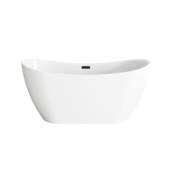 Elegant Kitchen & Bath BT30459GW-MBK 59 in. Oval Bathtub, Glossy White with Matte Black Trim