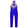 thumbnail image 4 of YONGHS Kids Girls Sleeveless Rhinestone Gymnastic Leotard Ice Skating Jumpsuit Full Body Unitard Royal Blue 12, 4 of 5