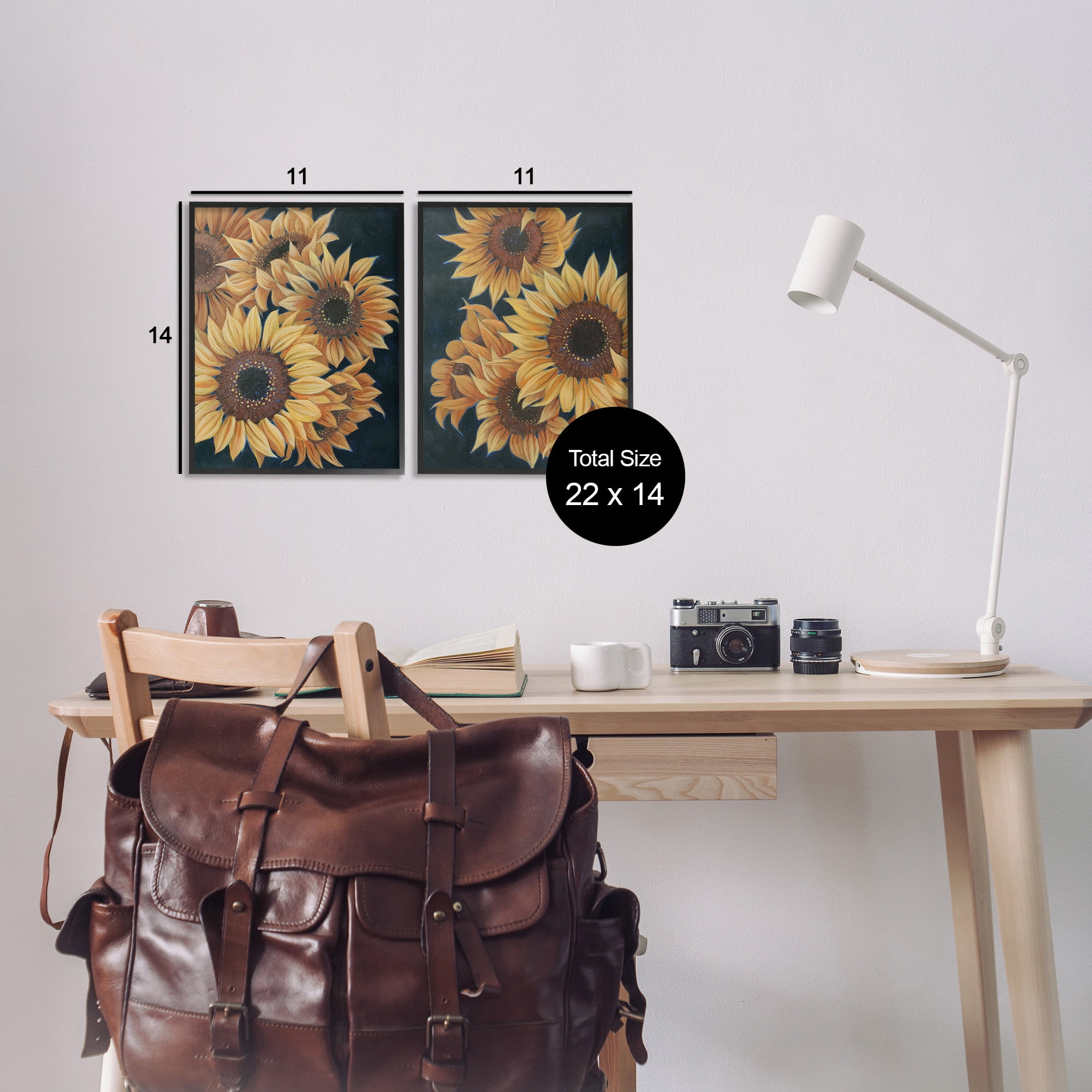 Stupell Industries Sunflowers on Black Botanical & Floral Painting Black Framed Art Print Wall Art, 11 x 14, Set of 2