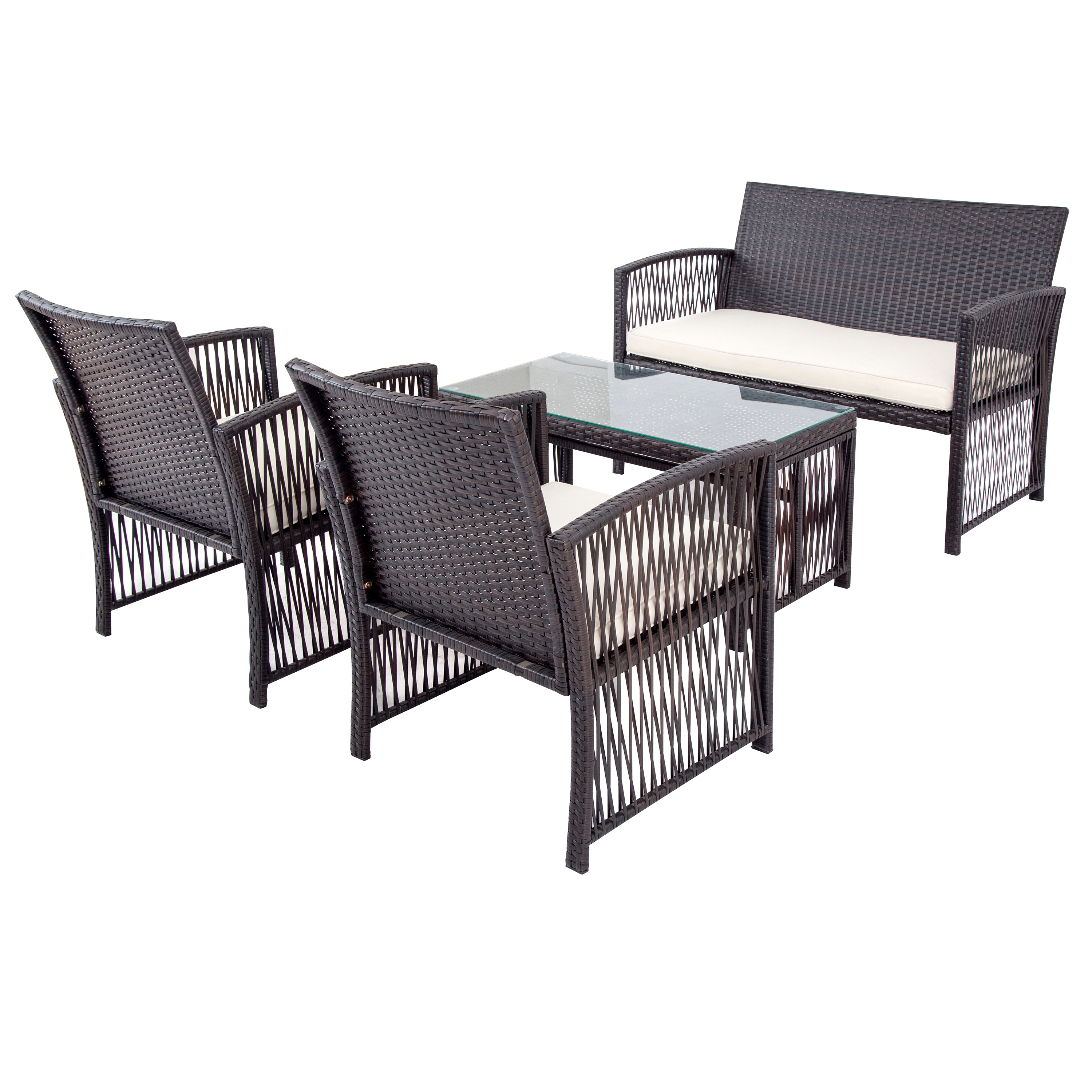 4-Piece Patio Furniture Sets in Patio & Garden, Outdoor Wicker Sofa PE Rattan Chair Garden Conversation Set, Patio Set for Backyard with 2 Single Sofa, 1 Loveseat, Tempered Glass Table, Q16554 - image 5 of 13
