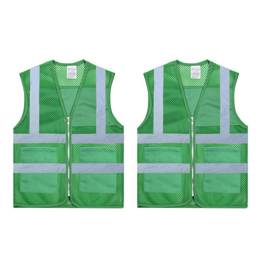 TOPTIE 2 PCS High Visibility Zipper Front Mesh Safety Vest With Pockets