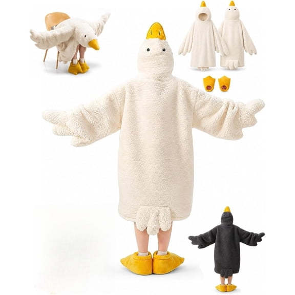 Snuggle Goose Onesie Includes shoes, Duck Pajamas Soft Coral Fleece Hooded Blanket Hoodie Costume