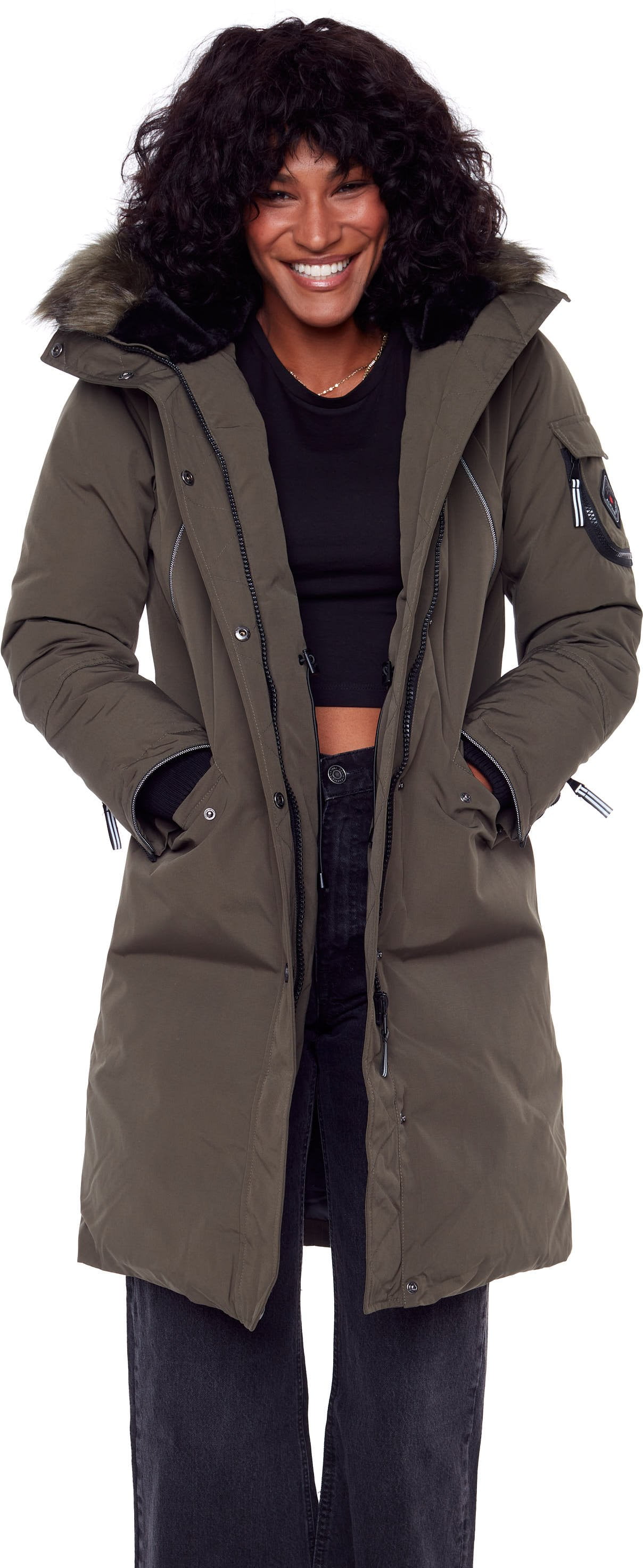 Women's Navy Vegan Down Parka Jacket - Water Repellent, Windproof, Warm Winter Coat with Faux Hood - Walmart.com