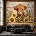 thumbnail image 5 of Highland Cow Portrait with Sunflowers Against Weathered Wood, Cozy Farmhouse for Animal Lovers, Framed Wall Art, Housewarming Gift, Tapestry Wall Hanging for Bedroom and Living Room, 5 of 6
