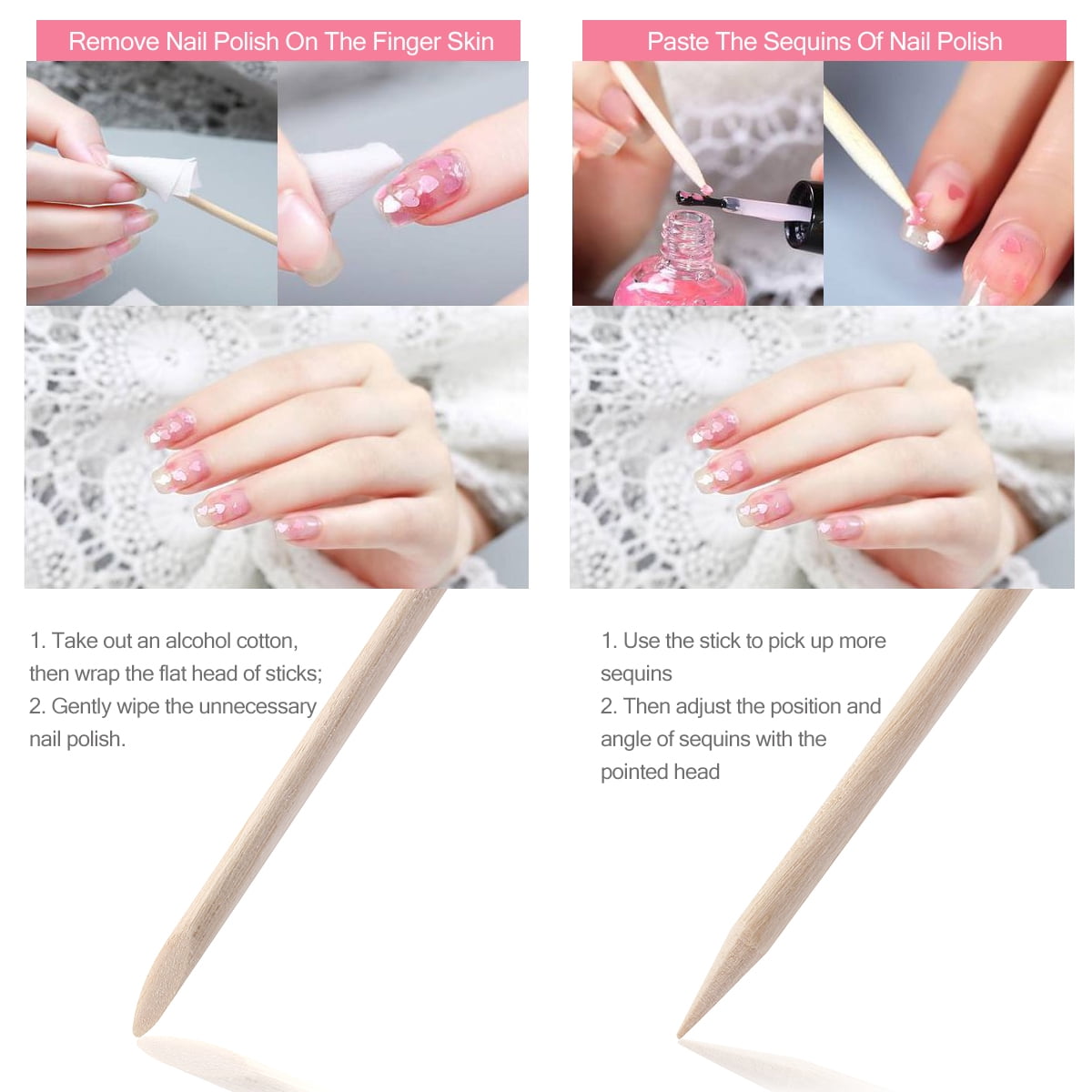 FRCOLOR 100Pcs Multi-functional Nail Art Polish Orange Wood Sticks Cuticle  Pusher Removers 