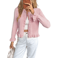 thumbnail image 2 of Womens Button Down Cardigan Sweaters Light-Weight Long Sleeve Crew Neck Summer Knit Open Front Tops Pink L, 2 of 7