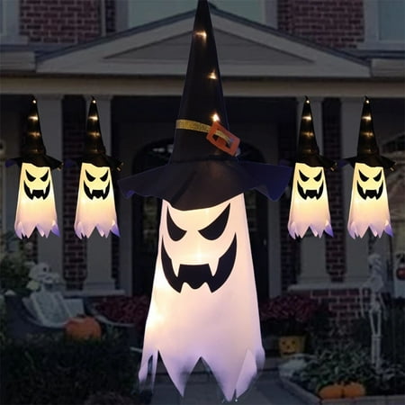 

Leeten Luminous Ghost Pendant Dress Up Wizard Hat Hanging Ornament with LED Light Horror Props for Halloween Party Decor