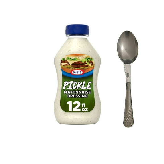 Kraft Pickle Mayonnaise, 12 fl oz Jar, Casein Free with Spoon