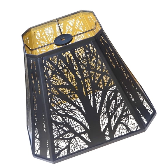SWAaIFDEE Metal Bell Lampshade, Medium Cut Corner Lamp Shades Replacement for Table and Floor Lamp, Etched Forest Lamp Shade 6.5" Top × 12" Bottom × 10" High, Black and Gold Spider Fitter