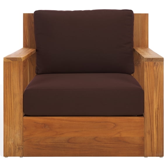 Safavieh Couture Kauai Modern Teak Patio Chair, Natural/Dark Brown