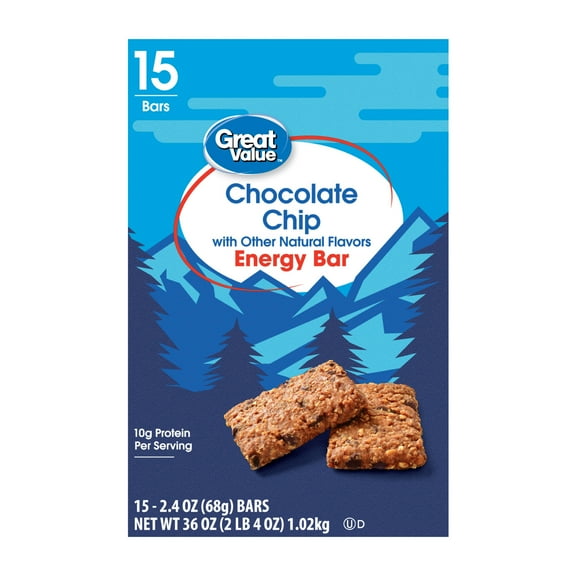 Great Value Energy Bar, Chocolate Chip, 2.4 oz, 15 Count
