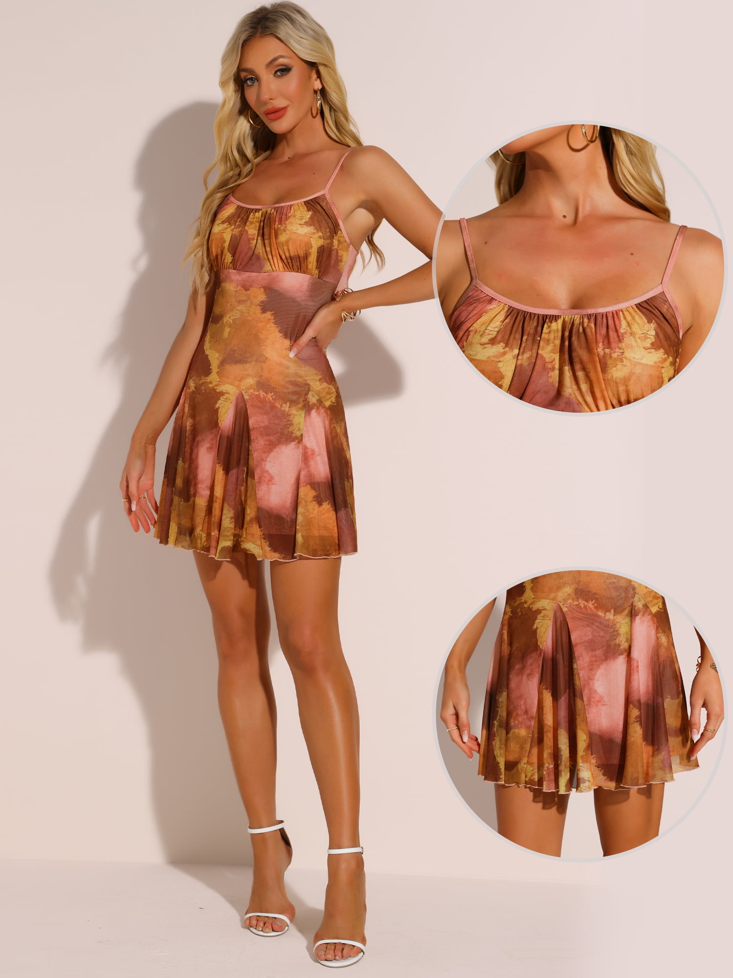 DARING DIVA Floral Spaghetti Ruched Bust Boho Dress XS Brick red