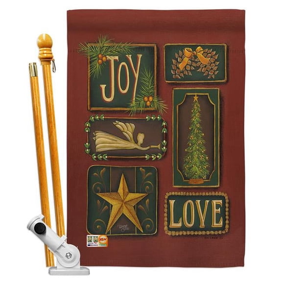 Breeze Decor BD-XM-HS-114184-IP-BO-D-US18-SB 28 x 40 in. Joy & Love Winter Christmas Impressions Decorative Vertical Double Sided House Flag Set & Pole Bracket Hardware