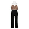 Adrianna Papell Spaghetti Strap Popover Zipper Back Embellished Mesh Bodice Stretch Crepe Jumpsuit-ROSE GOLD BLACK / 8P