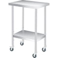 thumbnail image 1 of YUSAZENS 201 Stainless Steel Double Layer Storage Table, Mobile Workbench Tool Cart 12*24"+wheels, 1 of 7
