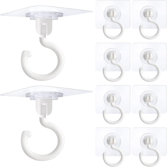 Under 10 Hooks 10 Adhesive Ceiling Hooks Sticky Hooks Clear Hooks for Walls No Damage Ceiling Hooks for Hanging Outdoor Clear Adhesive Hooks (White)