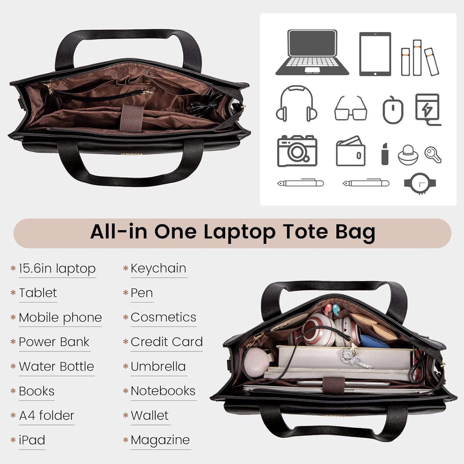 LOVEVOOK Laptop Bag for Women 15.6 Inch Tote Work Professional Leather Computer Briefcase Waterproof Handbag Shoulder Large Capacity Business Teacher Office Crossbody Purse