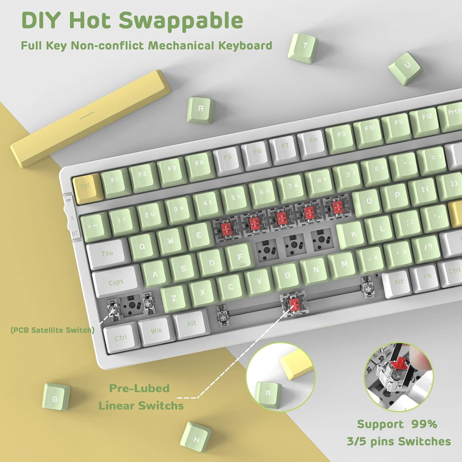 AK992 Gasket Wireless Mechanical Keyboard,2.4G/BT5.0/Wired,MDA PBT Keycaps,Red Switch RGB Hot Swap