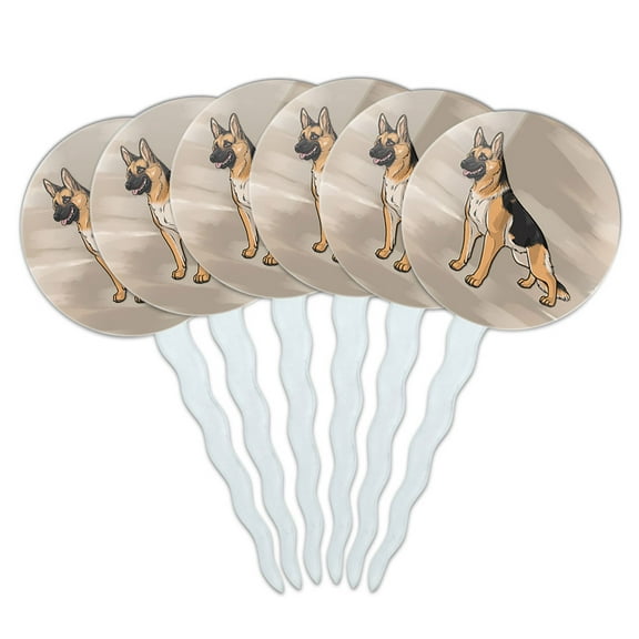 German Shepherd Pet Dog Cupcake Picks Toppers - Set of 6