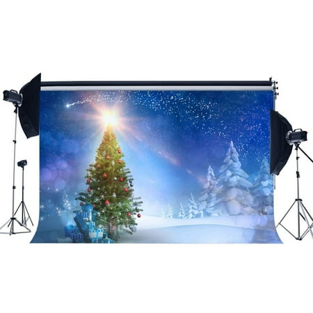Image of GreenDecor 7x5ft Christmas Backdrop Xmas Gifts Decoration Tree Pine Forest Heavy Snow Sunshine Winter Photography Background Baby Kids Adults Happy New Year Backdrops Photo Studio Props