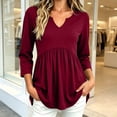 thumbnail image 3 of IUYRTFE Women V Neck 3/4 Sleeve Pleated Tunic Top with Pockets for Casual Daily Wear, 3 of 8