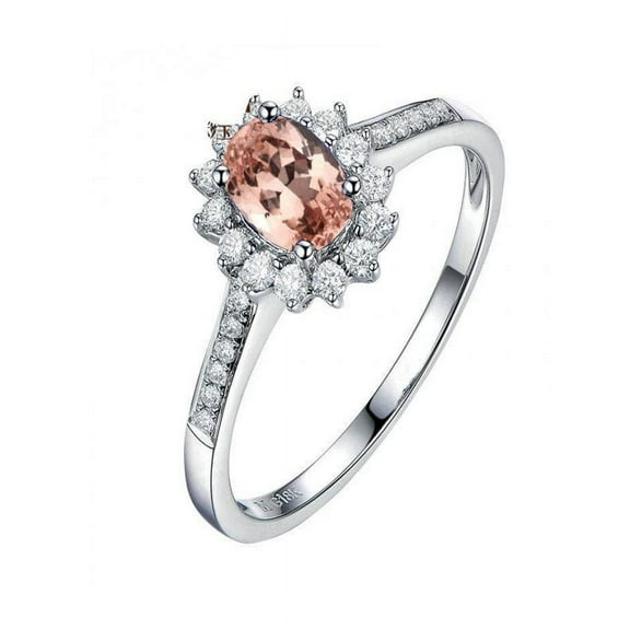 Halo 2 Carat Morganite and Diamond Engagement Ring for Women in 14k White Gold morganite and diamond engagement ring